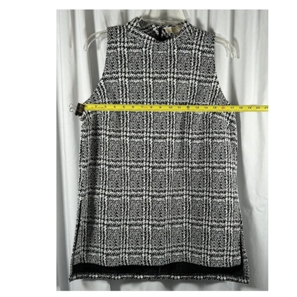 Michael Kors Black‎ White Plaid Mock Neck Sleeveless Tunic Top L Preppy 86-34